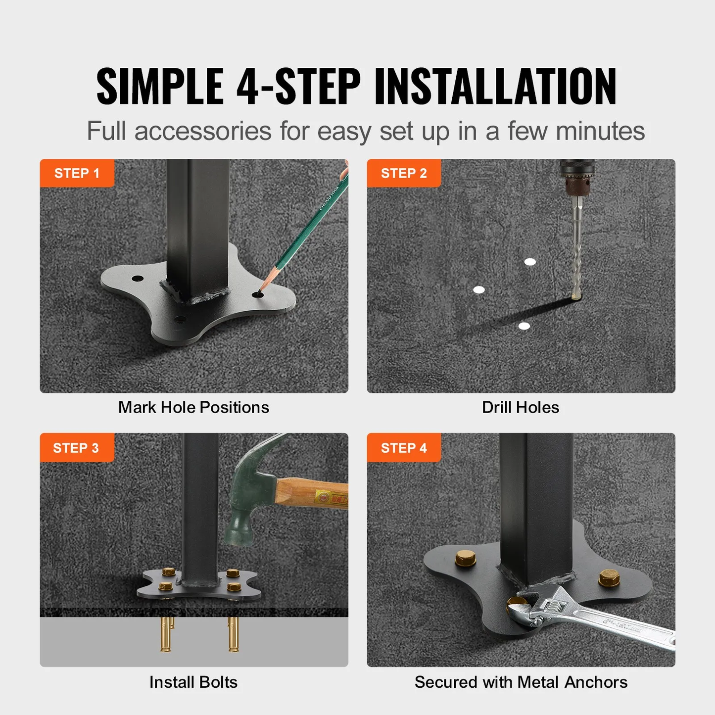 VEVOR Outdoor Stair Railing, Fits for 1-4 Steps Transitional Wrought Iron Handrail, Adjustable,-$80