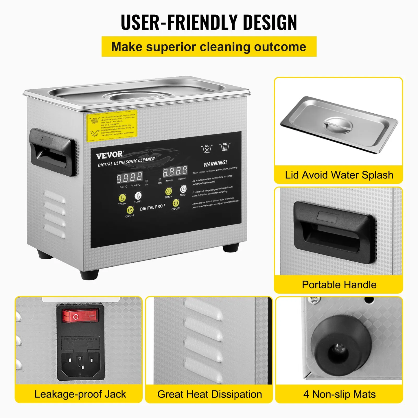 VEVOR Ultrasonic Cleaner 3L Ultrasonic Parts Cleaner 200W 40KHz Stainless Steel Ultrasonic Jewelry,-$45