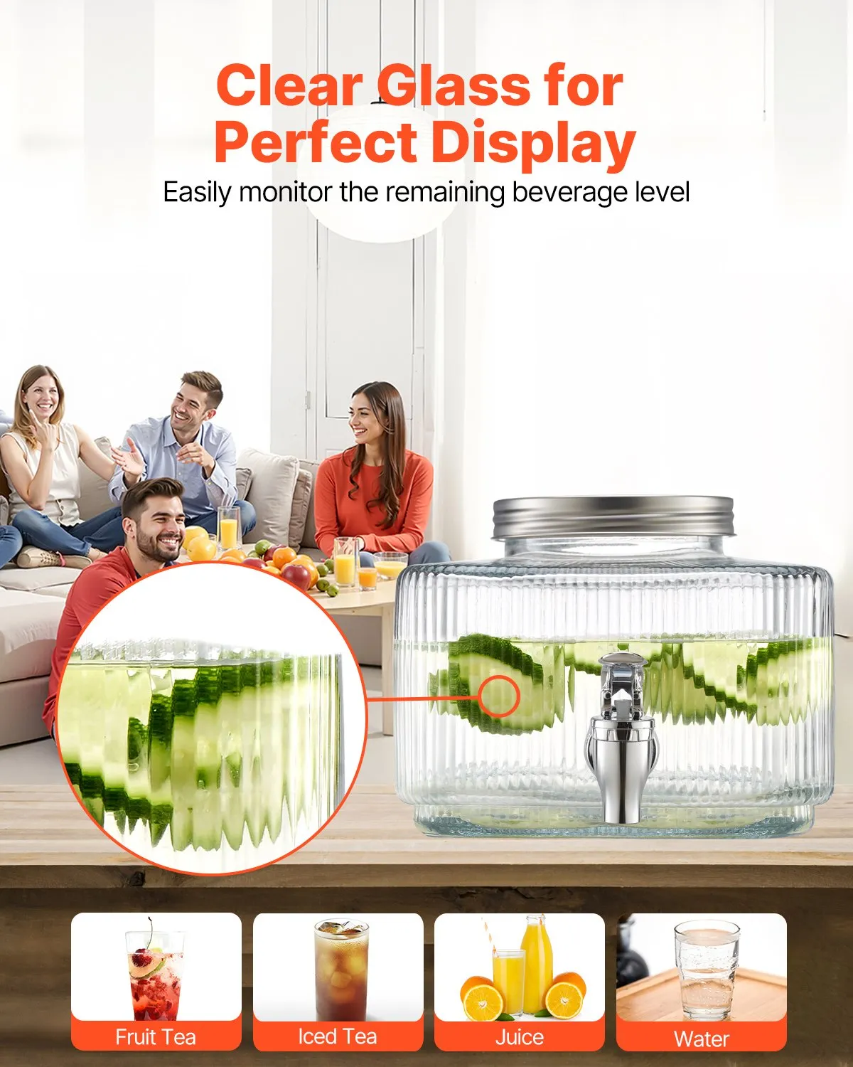 VEVOR Beverage Dispenser, 0.8 Gallon Drink for Parties, Glass Juice Dispenser with No-Drip Spigot,-$30