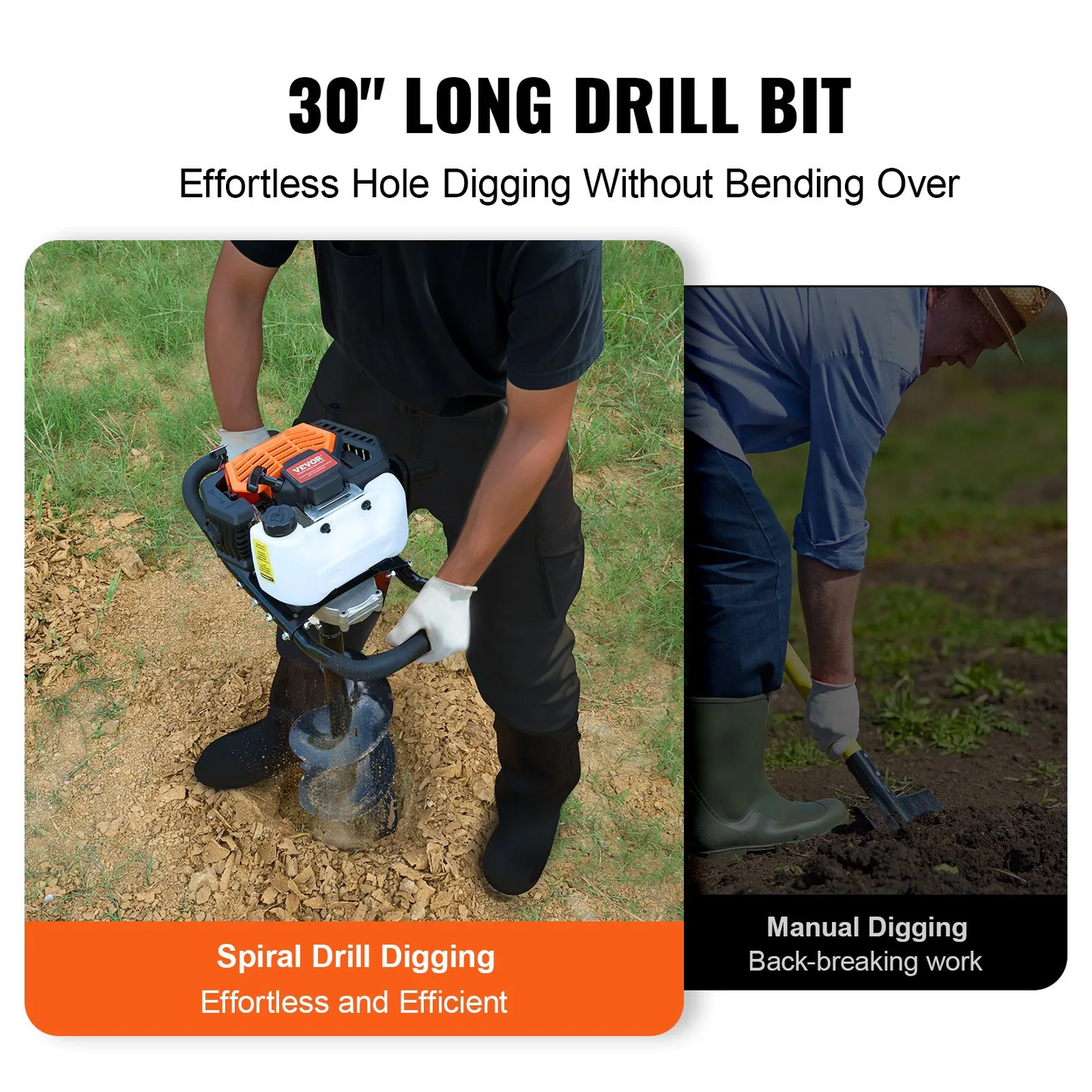 VEVOR Post Hole Digger Gas Powered, 52CC 1450W Earth Auger, Gas Auger with 8” Auger Drill,-$120