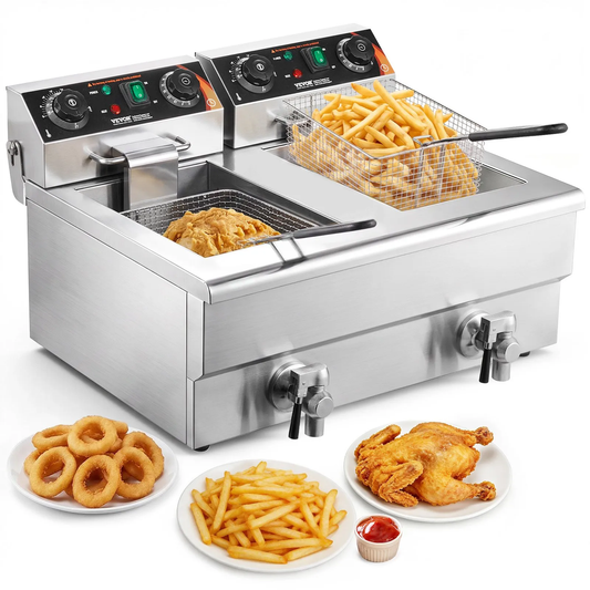 Open box, 90% new VEVOR Commercial Deep Fryer, Dual Tank 3000W Electric Countertop Fryer w/Basket,-$110