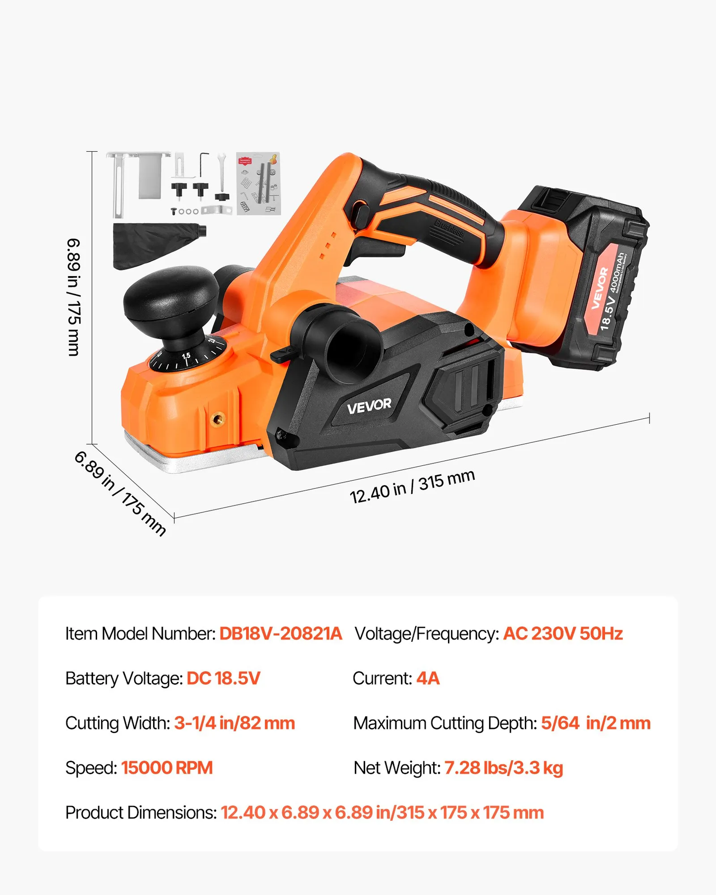 VEVOR Cordless Handheld Planer, 3-1/4-Inch Cut Width, 15000 RPM Electric Hand Wood Planer,-$80