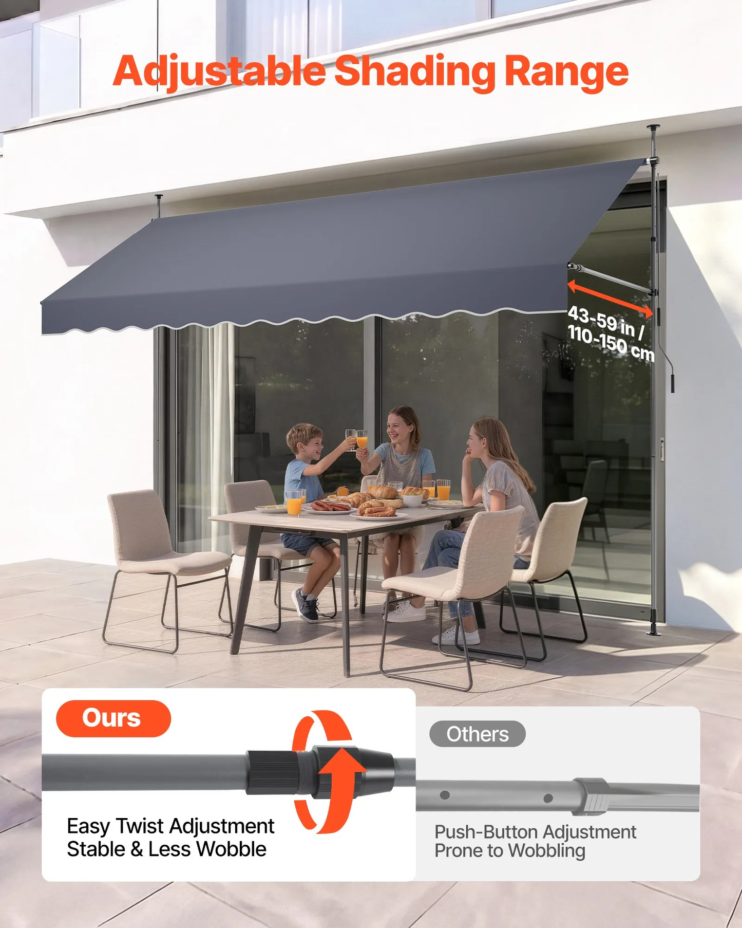 VEVOR Manual Retractable Awning, 138" Outdoor Retractable Patio Awning Sunshade Shelter,-$75
