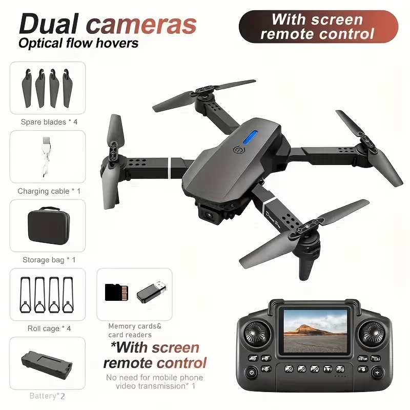 Brand New 2025 New E88 Screen-Controlled Drone, equipped with dual electric cameras, 480P (Black),-$35