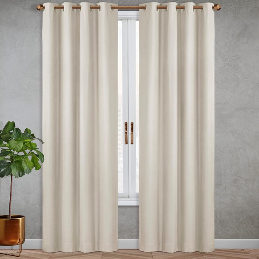 BNIB-SUN+BLK - Total Blackout Noise Reduction and Thermal Insulation Curtains - 2 Panels (Beige)