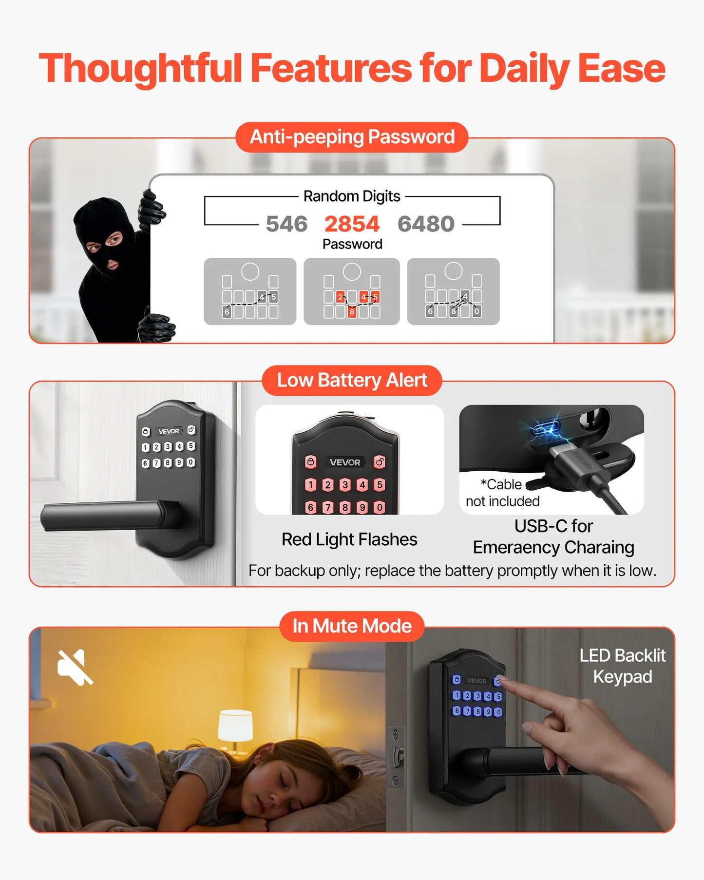VEVOR Keyless Entry Door Lock with Handle, Electronic Lever Door Handle with Keypad,-$40