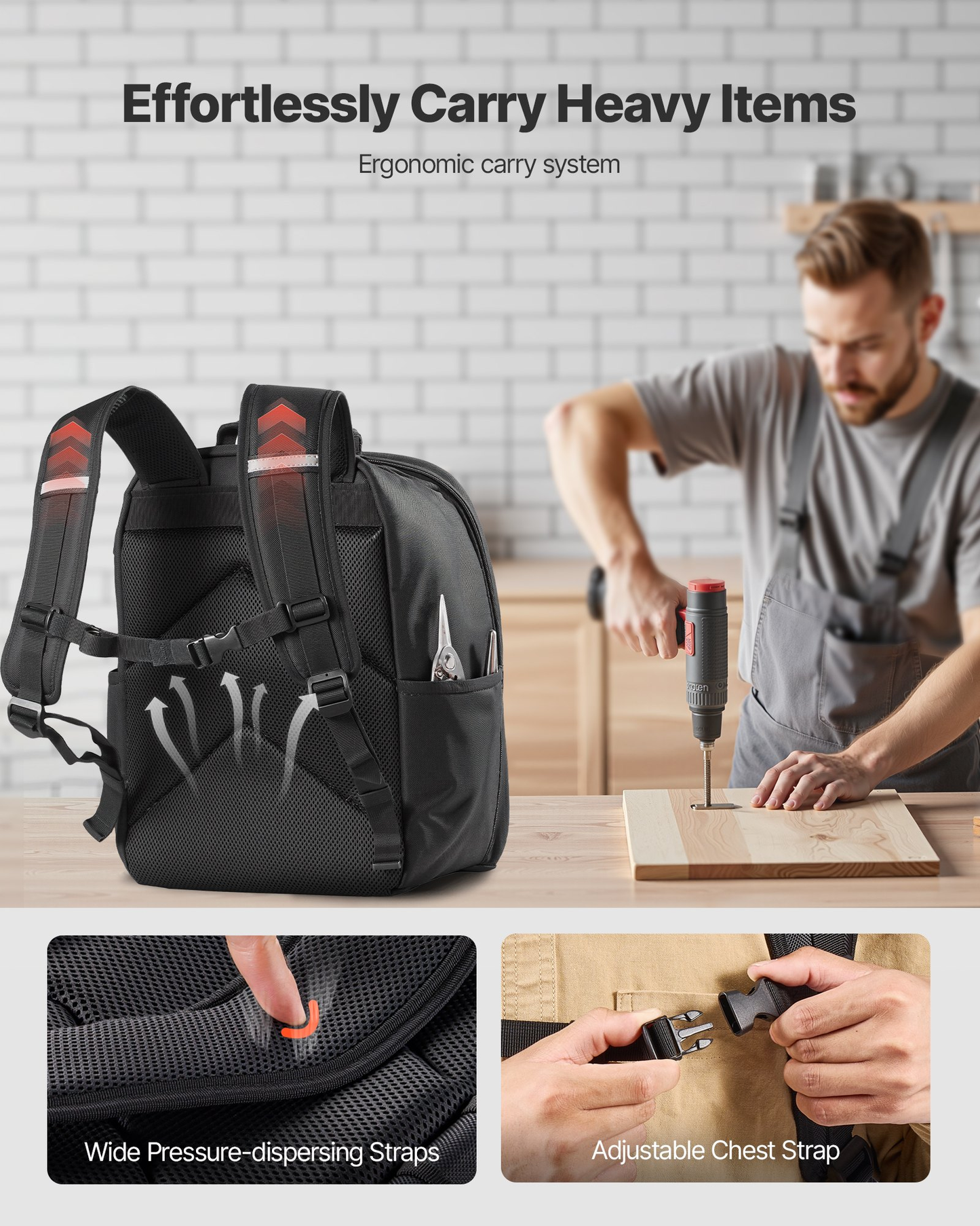 VEVOR Tool Backpack, 49 Pockets, Heavy-duty Tools Storage Organizer Work Bags ,-$30