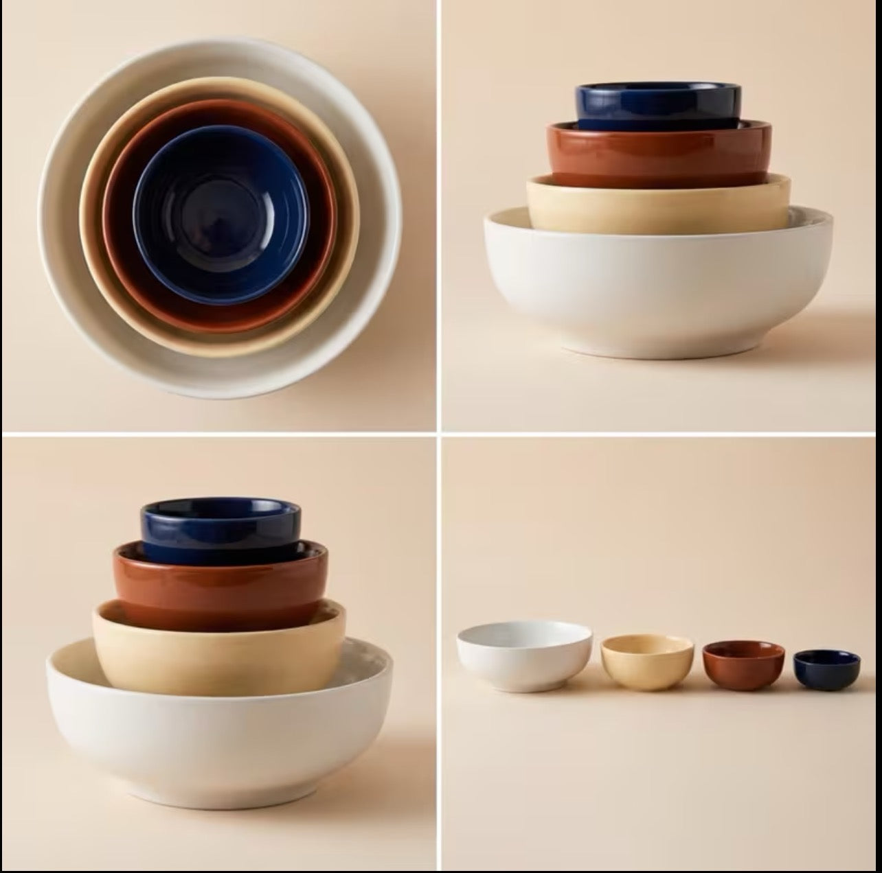 BNIB-Ceramic Mixing Bowls Set 4 Piece Nesting Bowls Microwave and Dishwasher Safe for Mixing Baking and Food Prep,-$20