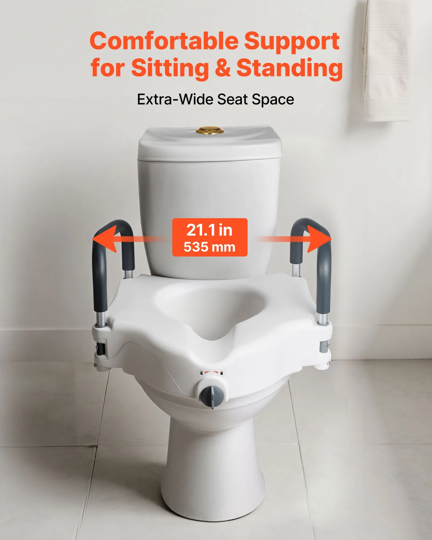 VEVOR Raised Toilet Seat with Arms, 300 lbs Load Capacity, 5-Inch Lift Height, Widened Commode,-$40