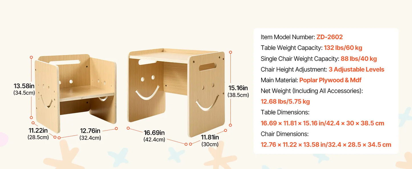 VEVOR Montessori Weaning Table and Chair Set, Wooden, Kids Table and Chair Set for Toddlers 1-5,-$35