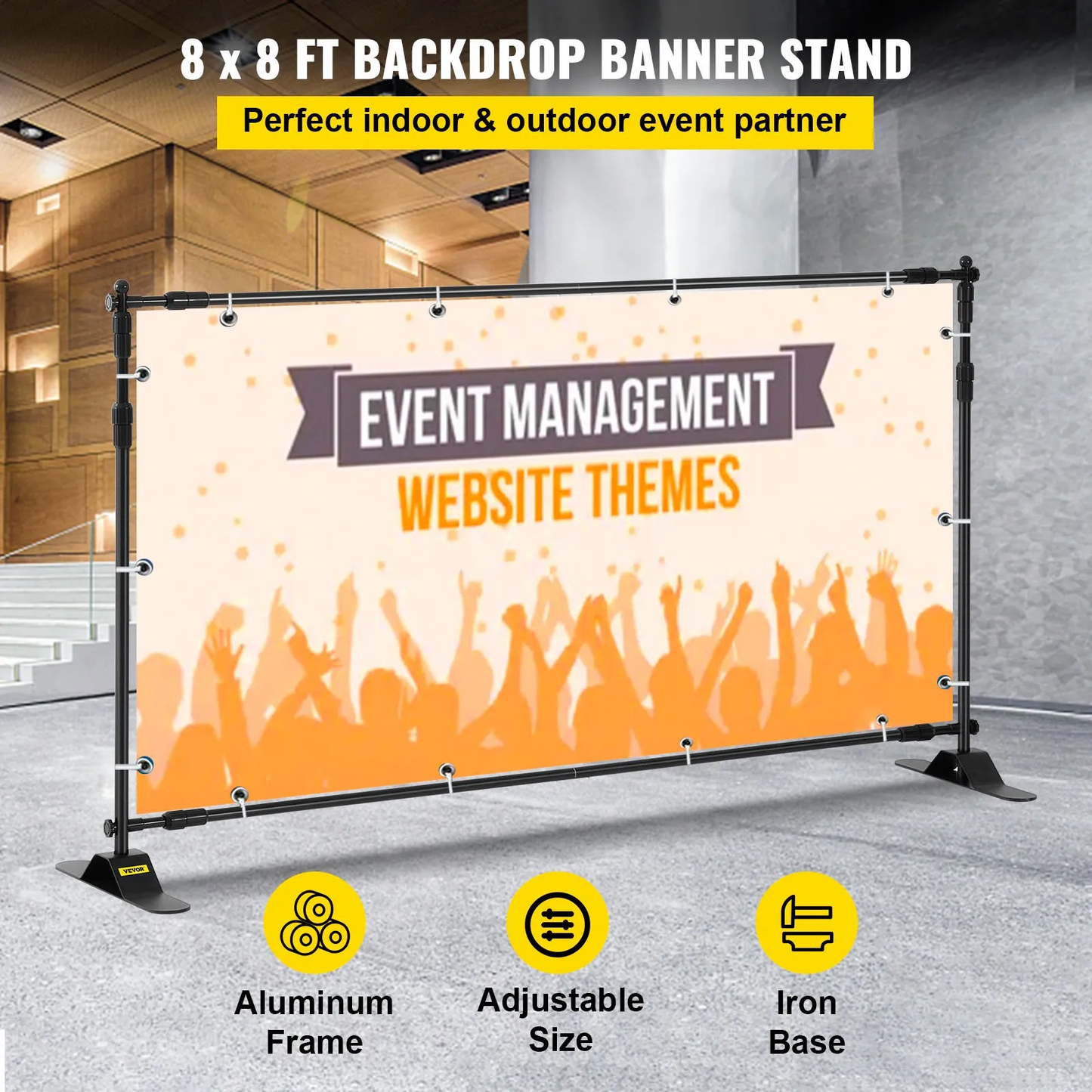 VEVOR Backdrop Banner Stand 8 x 8 Ft Adjustable Heavy Duty Background Stand with 1 Bag, -$40