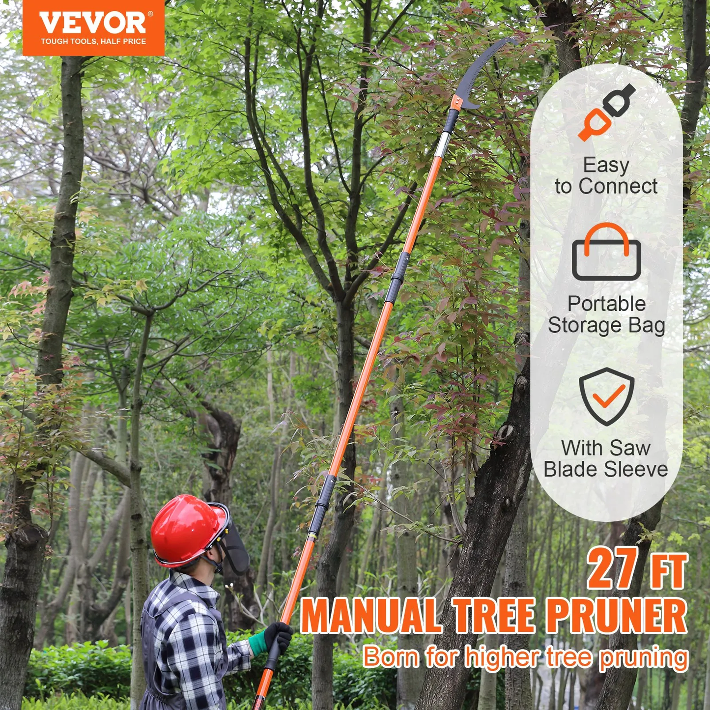 VEVOR Manual Pole Saw, 7.3-27 ft Extendable Tree Pruner, Sharp Steel Blade High Branches Trimming,-$80