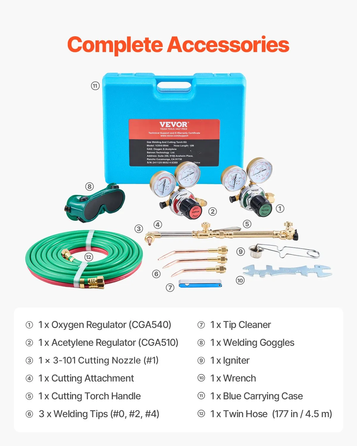 VEVOR Oxygen Acetylene Torch Kit, Gas Welding Cutting Torch Kit, 14PCS(without Gas Cylinder),-$100