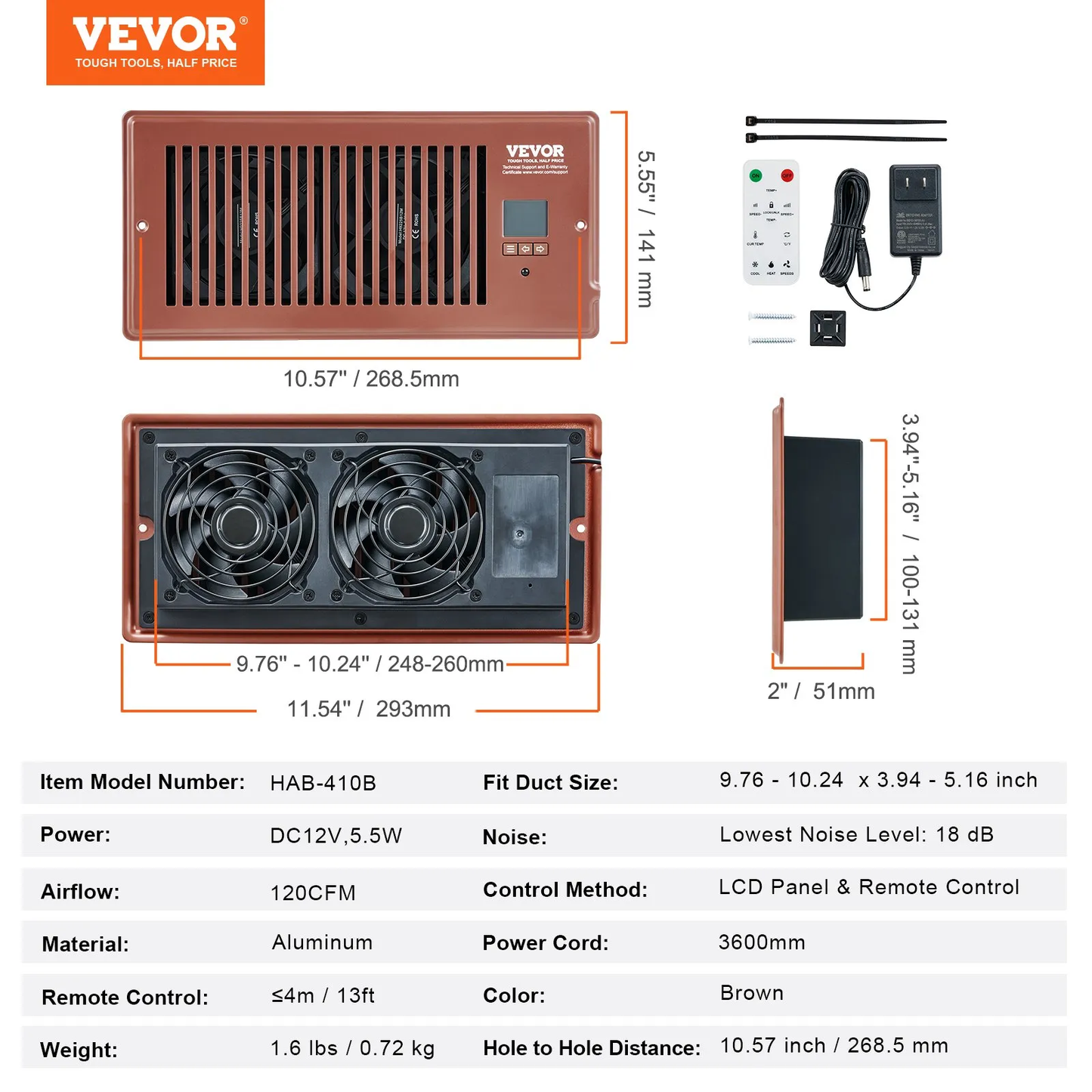 VEVOR Register Booster Fan, Quiet Vent Booster Fan Fits 4” x 10” Register Holes, with Remote Control,-$35