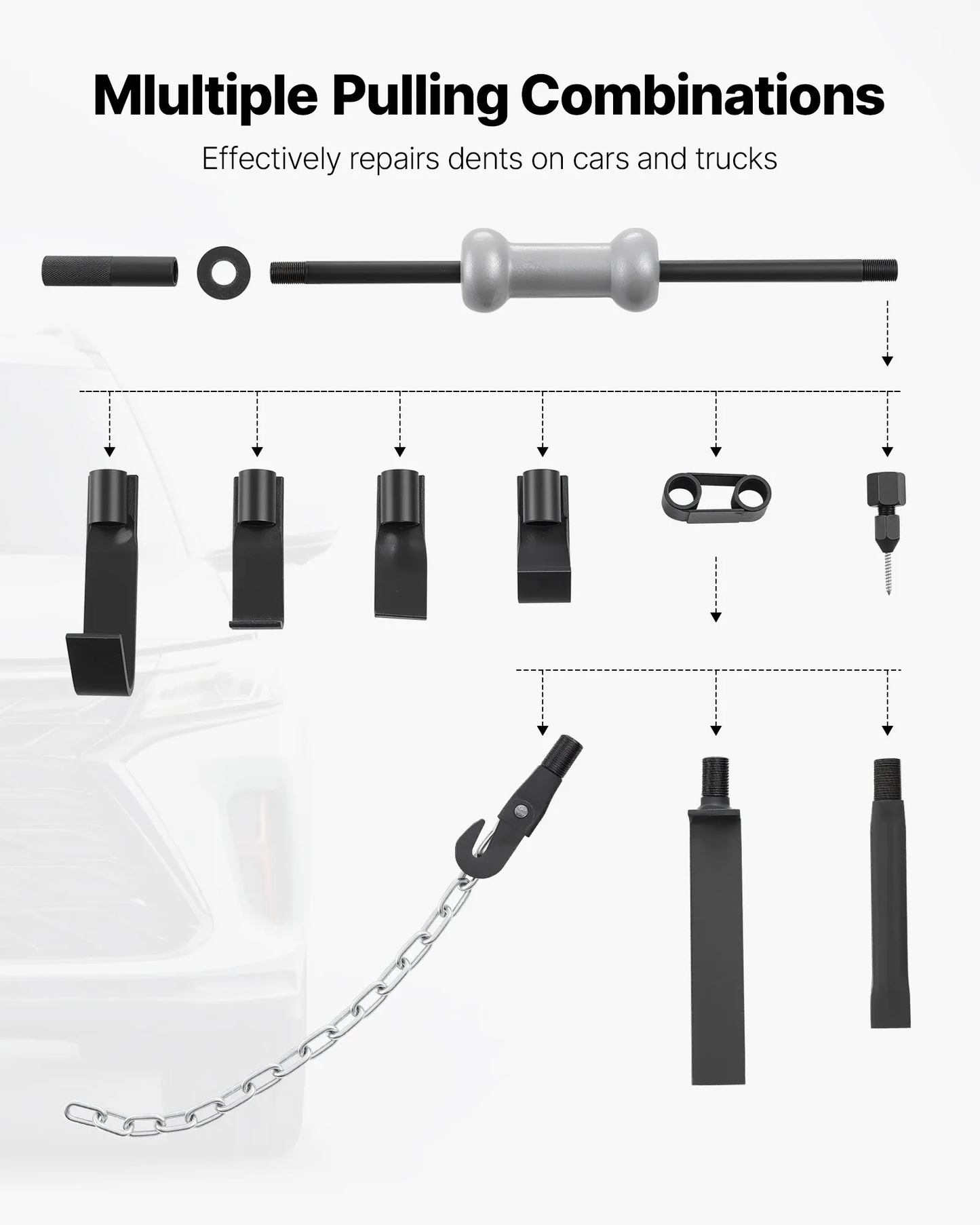 VEVOR Dent Puller Kit, 10 lbs 13-in-1 Slide Hammer Dent Removal Kit, Heavy-Duty Auto,-$50