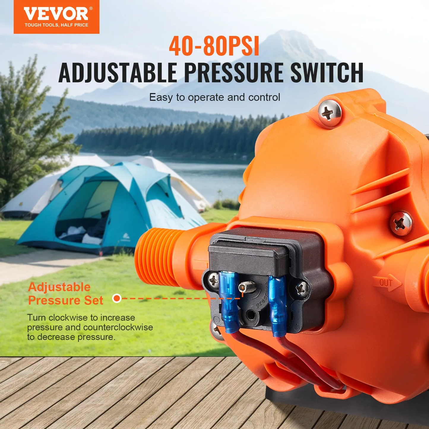 VEVOR 12V Diaphragm Pump, 3.5 GPM (13.25 L/min), 3-Chamber 12 Volt DC Water Pump with Automatic,-$45