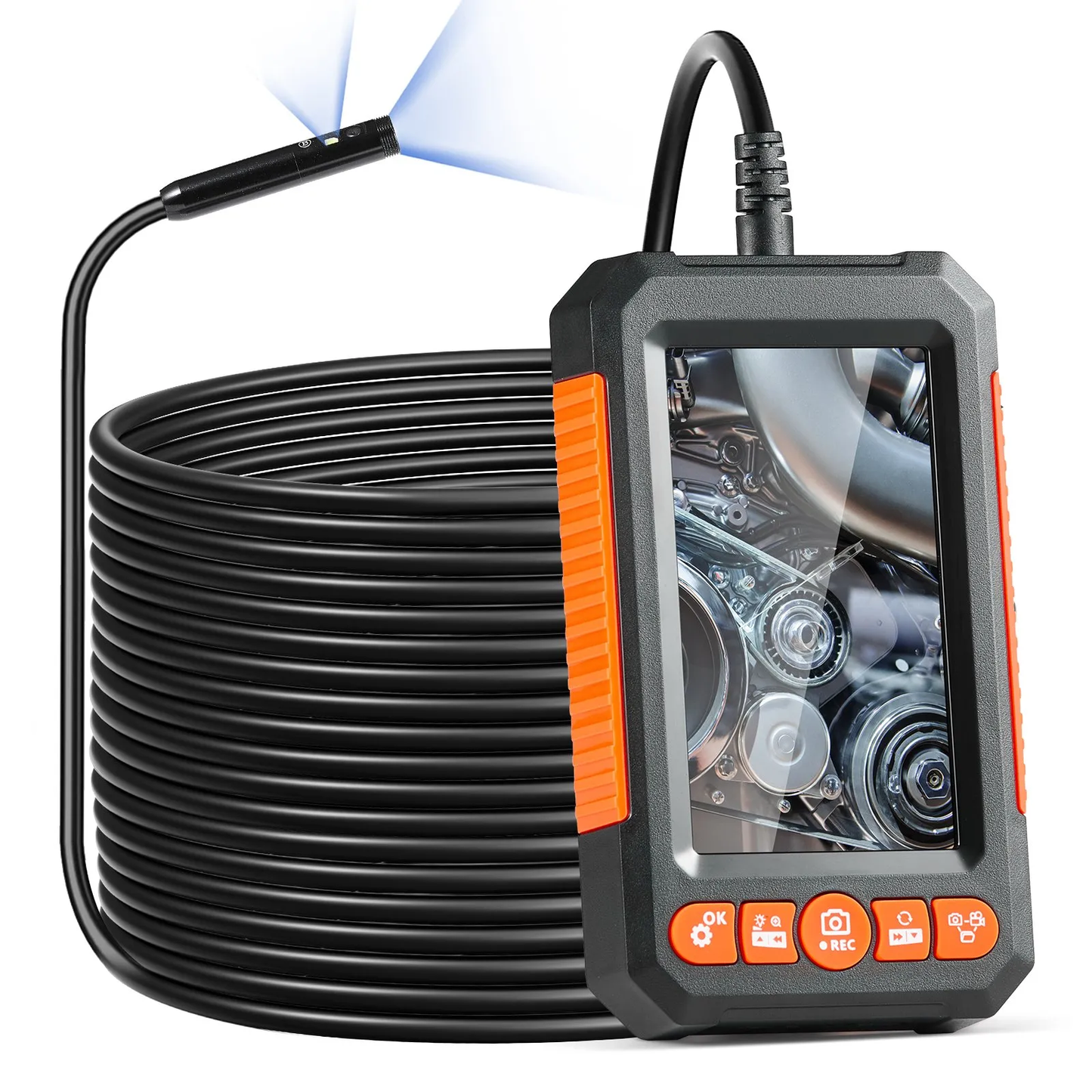 VEVOR Endoscope Camera with Light, Dual Lens Borescope with 49.2FT Semi-Rigid Cable, 4.3" Screen 1080P,-$50