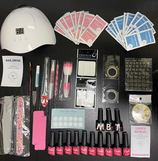 BNIB- Gel Nail Polish Kit with UV Light, 10 Colors and Matte Top Coat Glossy Top Base Coat,-$15