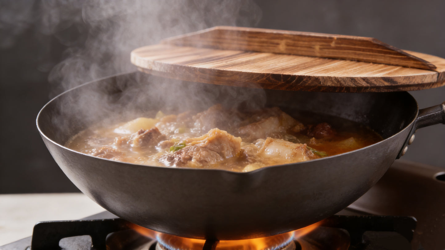 BNIB-Non-Stick Wok Pan with Wooden Lid, 13.3 inch(34cm),Ergonomic Handle, Deep Bowl Design Grey,-$25