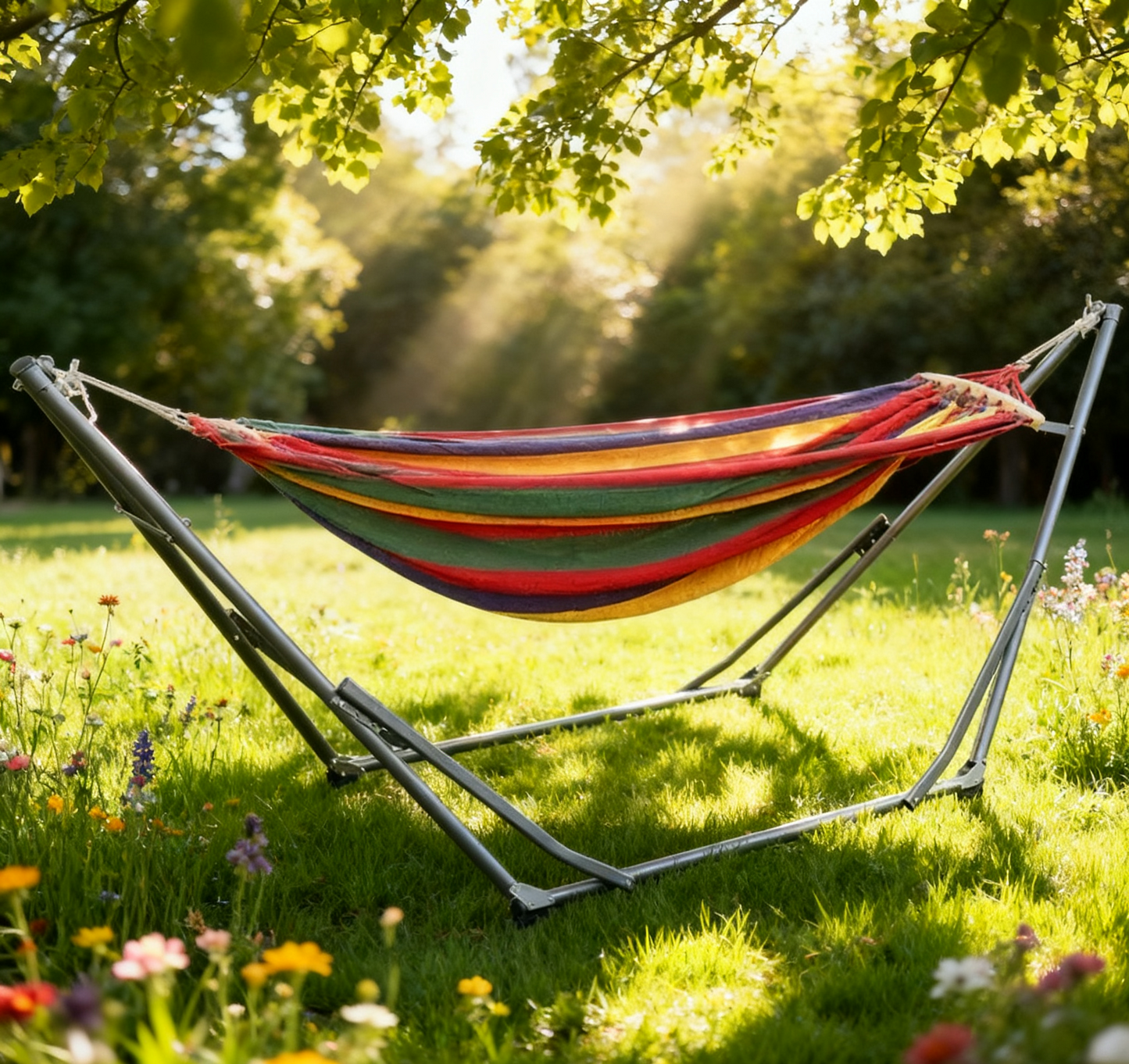 BNIB-kluokesi Double Hammock with Space Saving Metal Stand and Carrying Bag, Indoor Hammock Stand