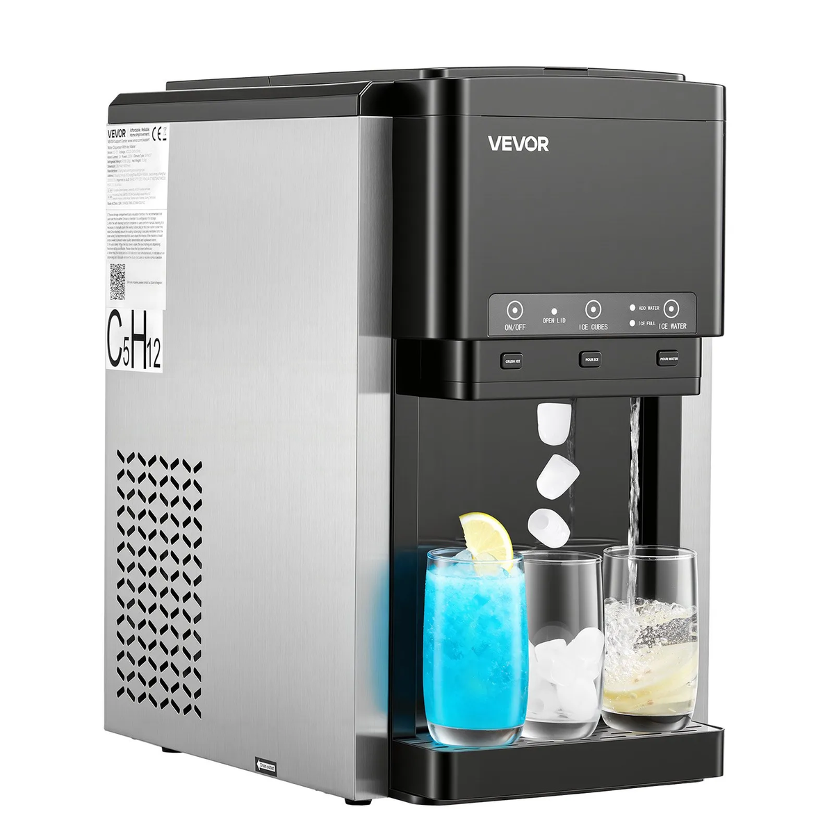 VEVOR Water Dispenser with Ice Maker,3-in-1 Countertop Water Dispenser,35 LBS/24H, 12 Cubes/7 Min Fast Ice Making with 4 LBS Storage,Bullet/Crushed