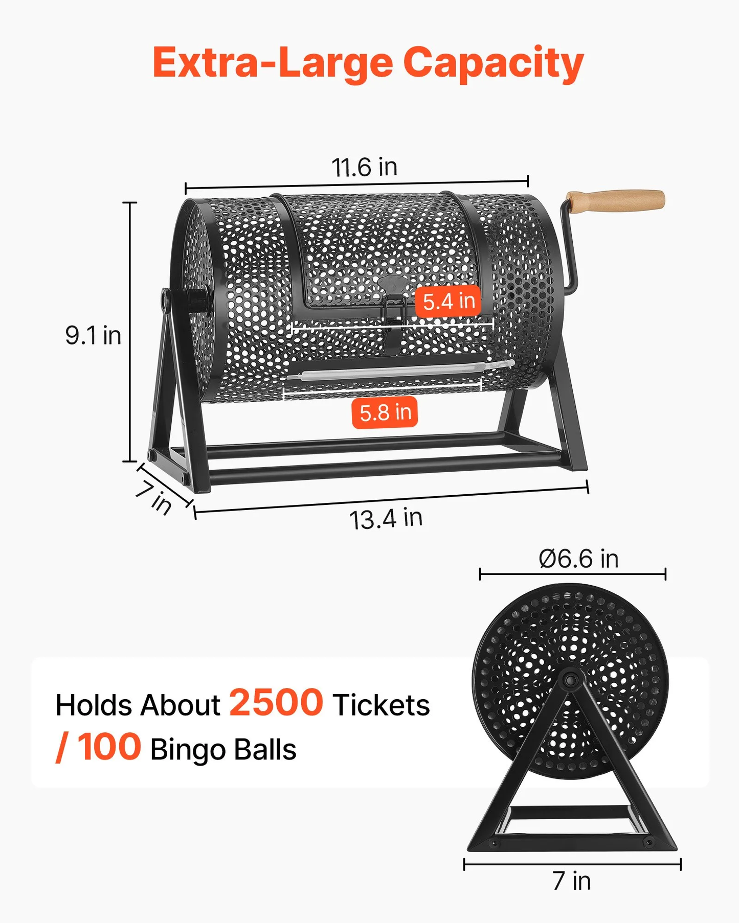 VEVOR Raffle Ticket Spinner, 11.6" x 6.6" Holds 2500 Tickets or 100 Ping Pong Balls, Raffle Drum Lottery,-$25