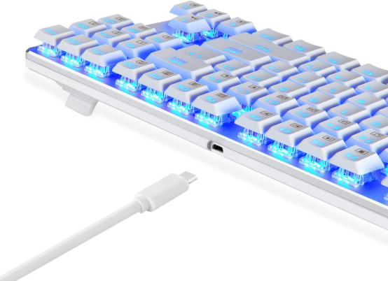 Brand New-EagleTec KG061-BR Blue LED Backlit Mechanical Gaming Keyboard,for PC Gamer – (White)-$20