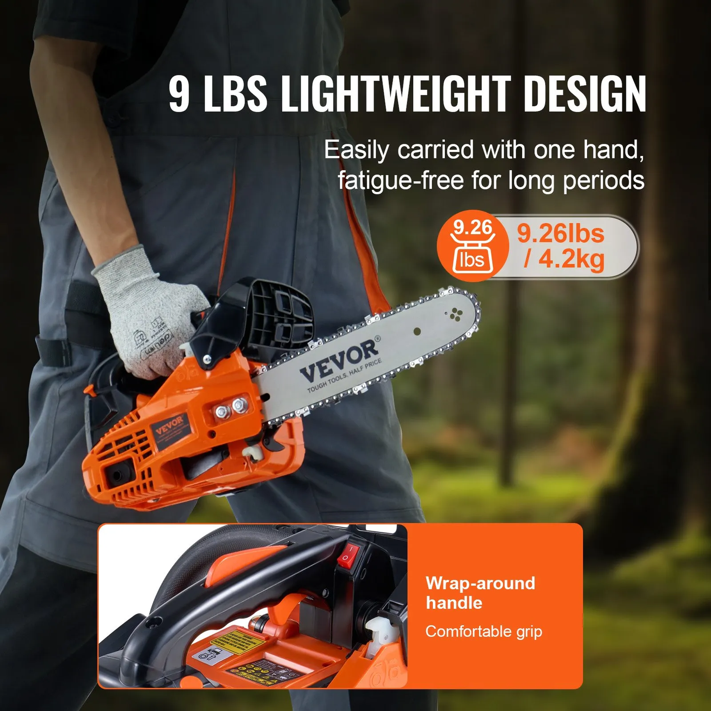 VEVOR Gas Chainsaw, 25.4CC 12" 1.2HP, Gasoline Powered Chain Saw, Handheld Cordless,-$80