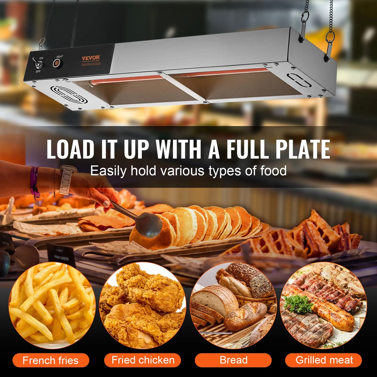 VEVOR French Fry Food Warmer, 750W Commercial Strip Food Heating Lamp, Electric Stainless Steel,-$85