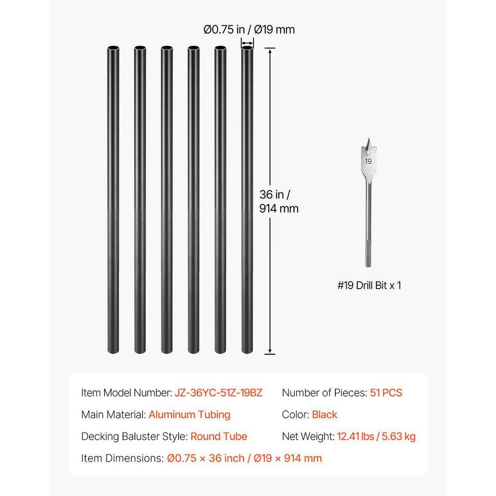 VEVOR Staircase Balusters with 19 Drill Bit, 51 Pack, 36 in. Aluminum Metal Spindles 0.75 in,-$80