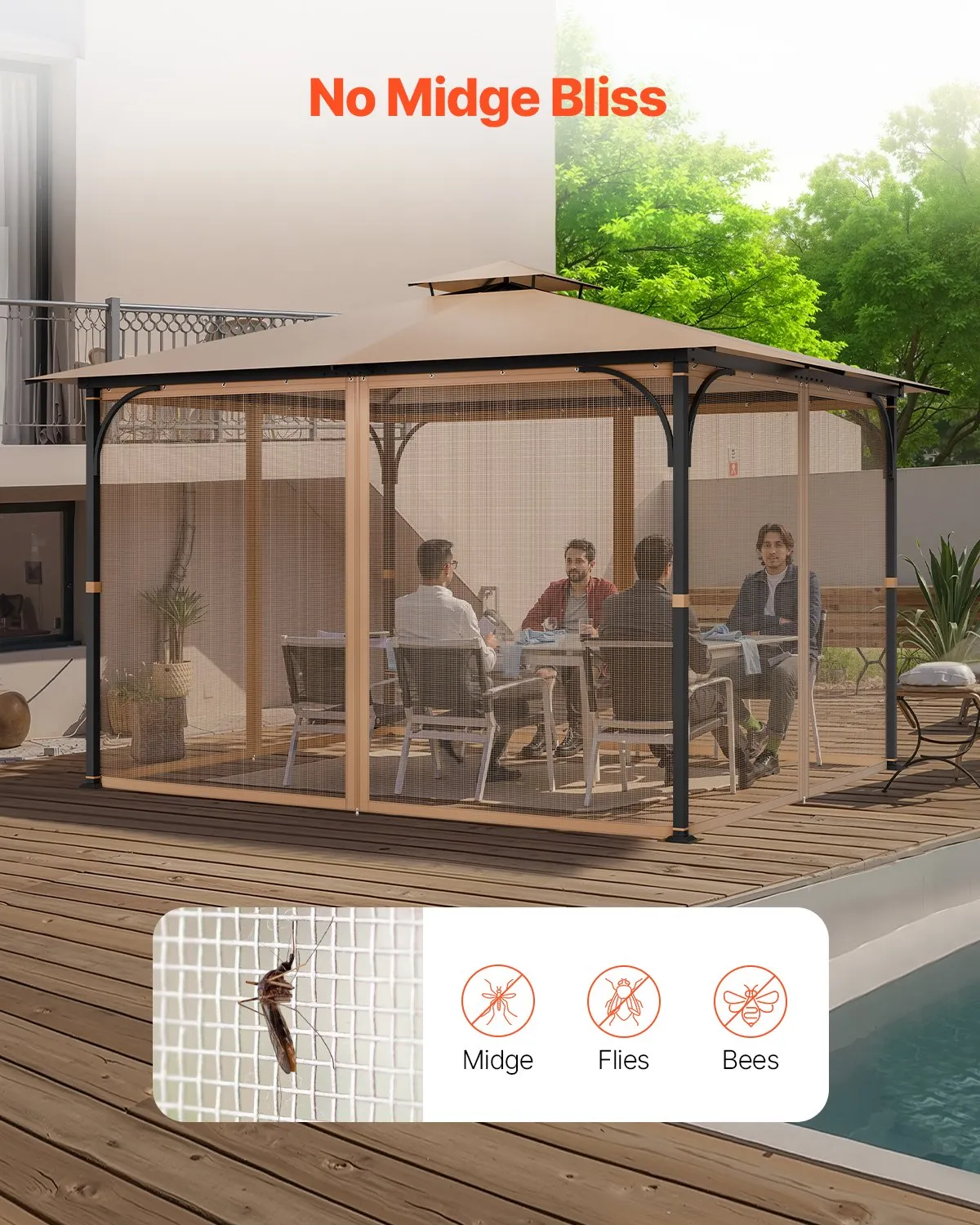 VEVOR Gazebo Netting Replacement, Fit Most 10 x 12 x 7 FT Gazebo Curtain, (Netting Only),-$45
