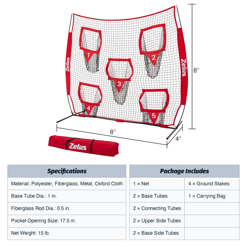 BNIB-8 x 8 ft Red Football Throwing Net, Quarterback Training Equipment with 5 Target Pockets,-$115