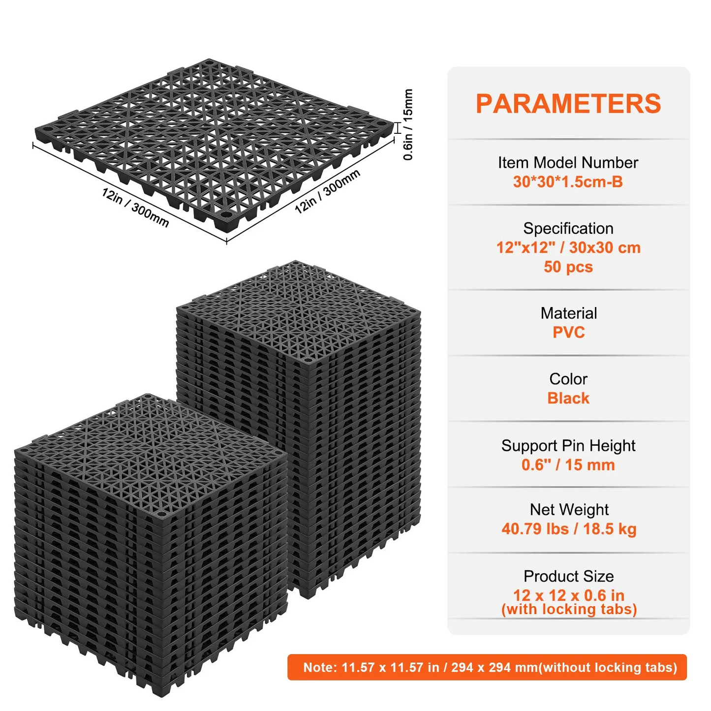 VEVOR Modular Interlocking Cushion, 50 Pack 12" x 12" Splicing Drainage Mats, Soft PVC Interlocking,-$75