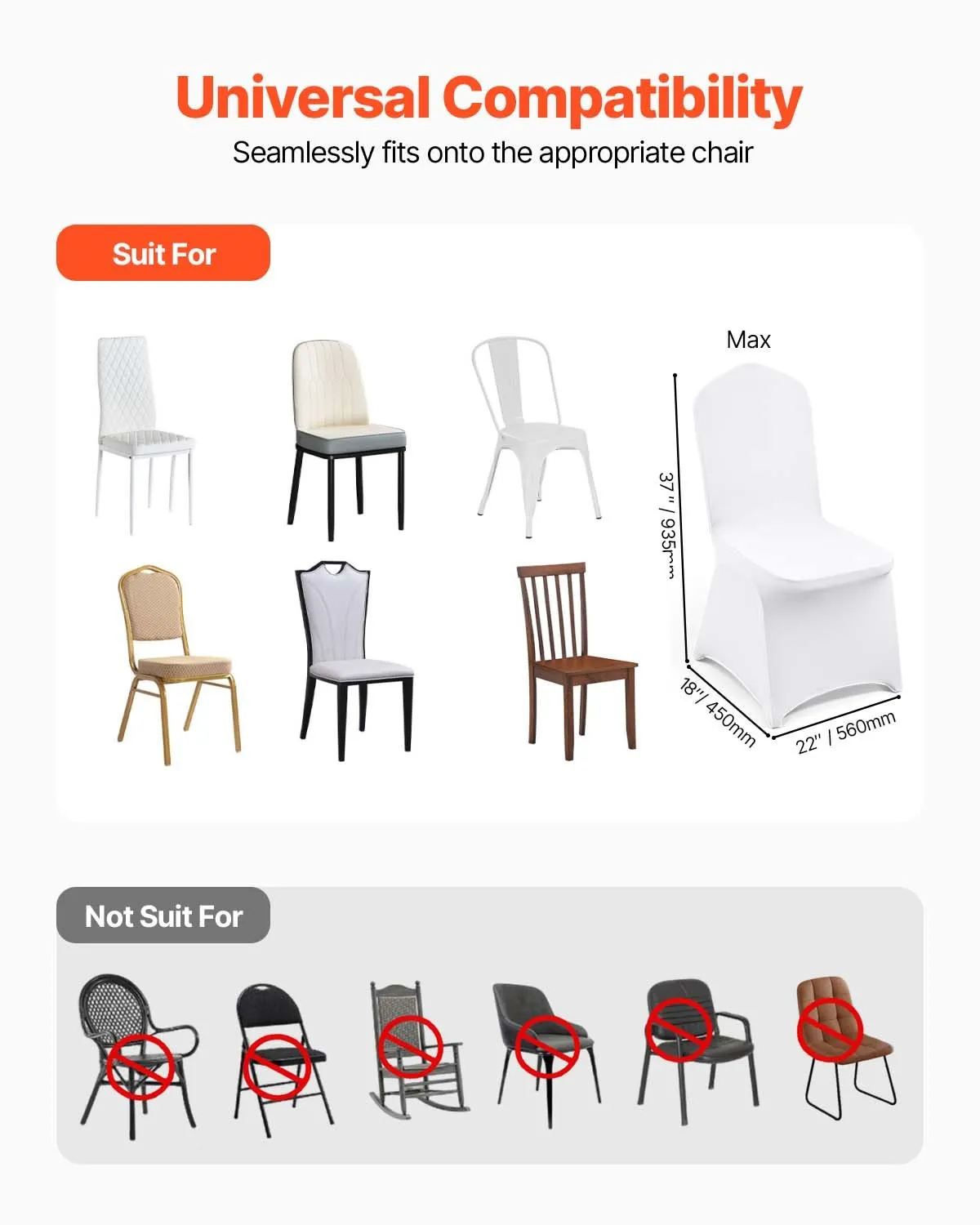 VEVOR Stretch Spandex Folding Chair Covers, Universal Fitted Chair Cover, Removable(50PCS White)