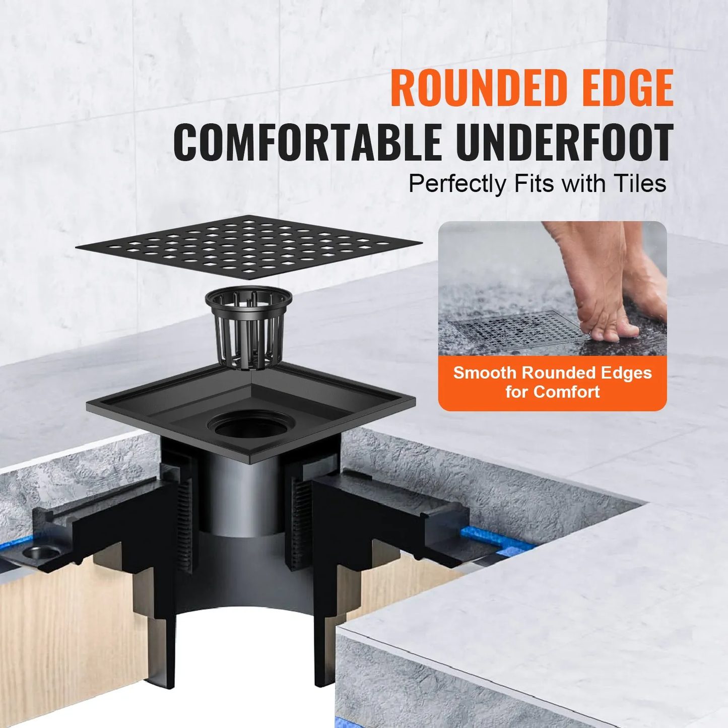 VEVOR 16 Inch Linear Shower Drain with Square Pattern Grate,Brushed 304 Stainless Steel Rectangle,-$20