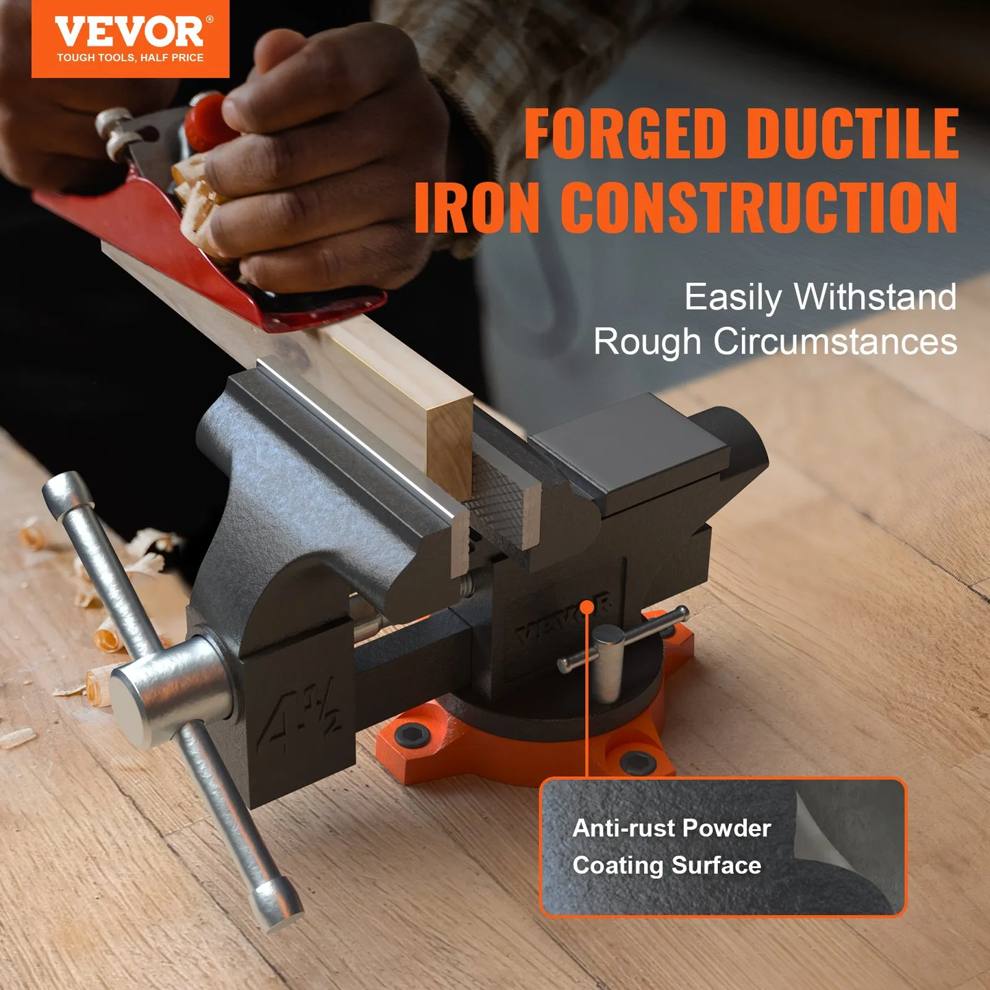 VEVOR Bench Vise, 4.5-inch Jaw Width 3.3-inch Jaw Opening , 240-Degree Swivel Locking Base,-$30
