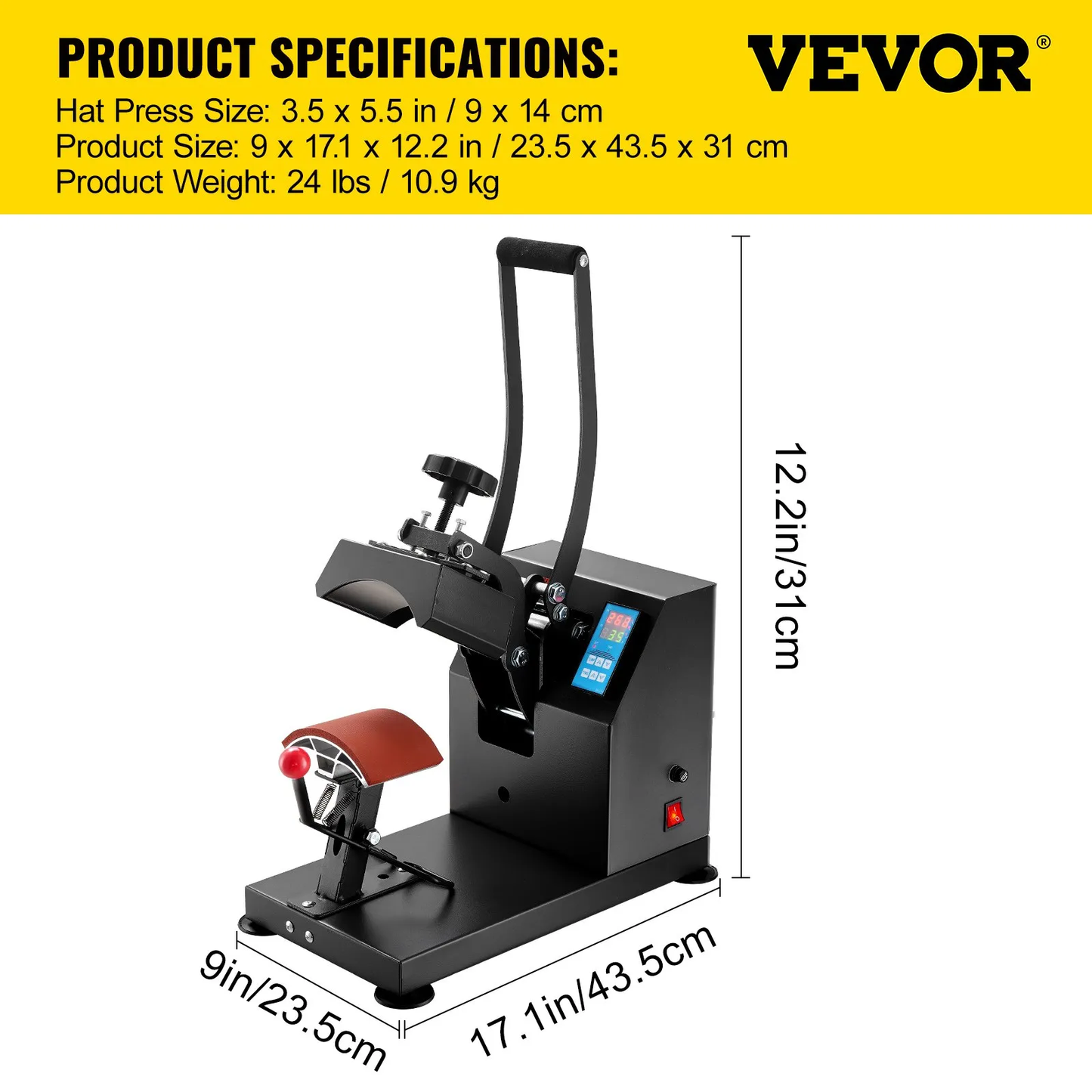 VEVOR Hat Heat Press 5.5 x 3.5 inch Heat Press Machine 600W Professional Heat Press Hat Machine,-$110