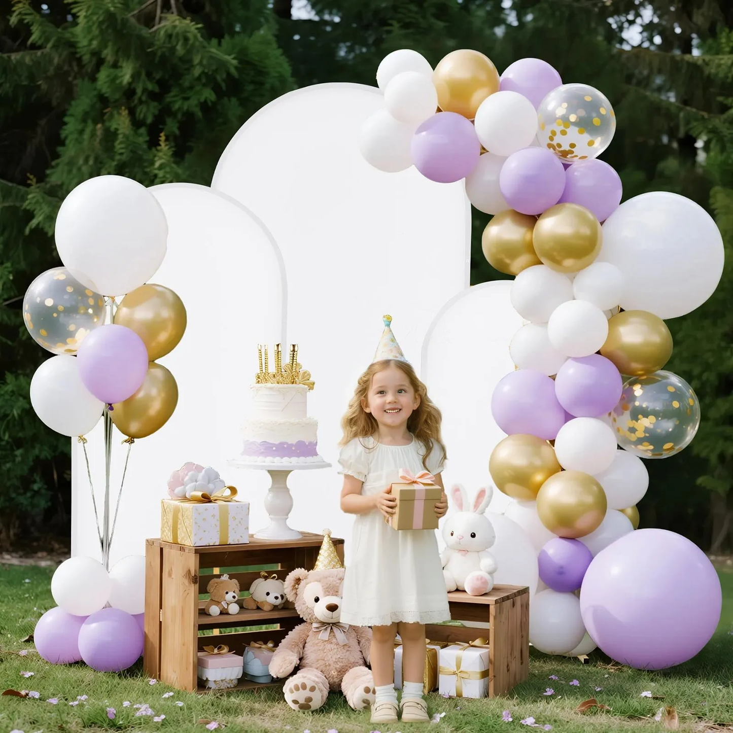 VEVOR Arch Backdrop Stand, Set of 3, 6/5/4 ft, Stable Structure, Easy Assembly, Gold Metal Arch Backdrop Stand,-$60