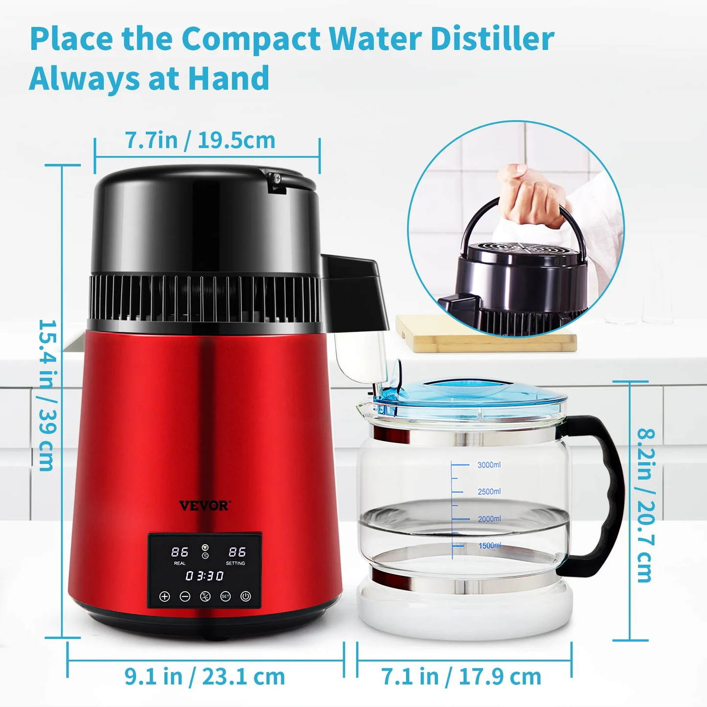 VEVOR Water Distiller, 1 L/H, 4L Distilled Water Maker w/ 0-99 H Timing, 750W Countertop Water Purifier,-$90