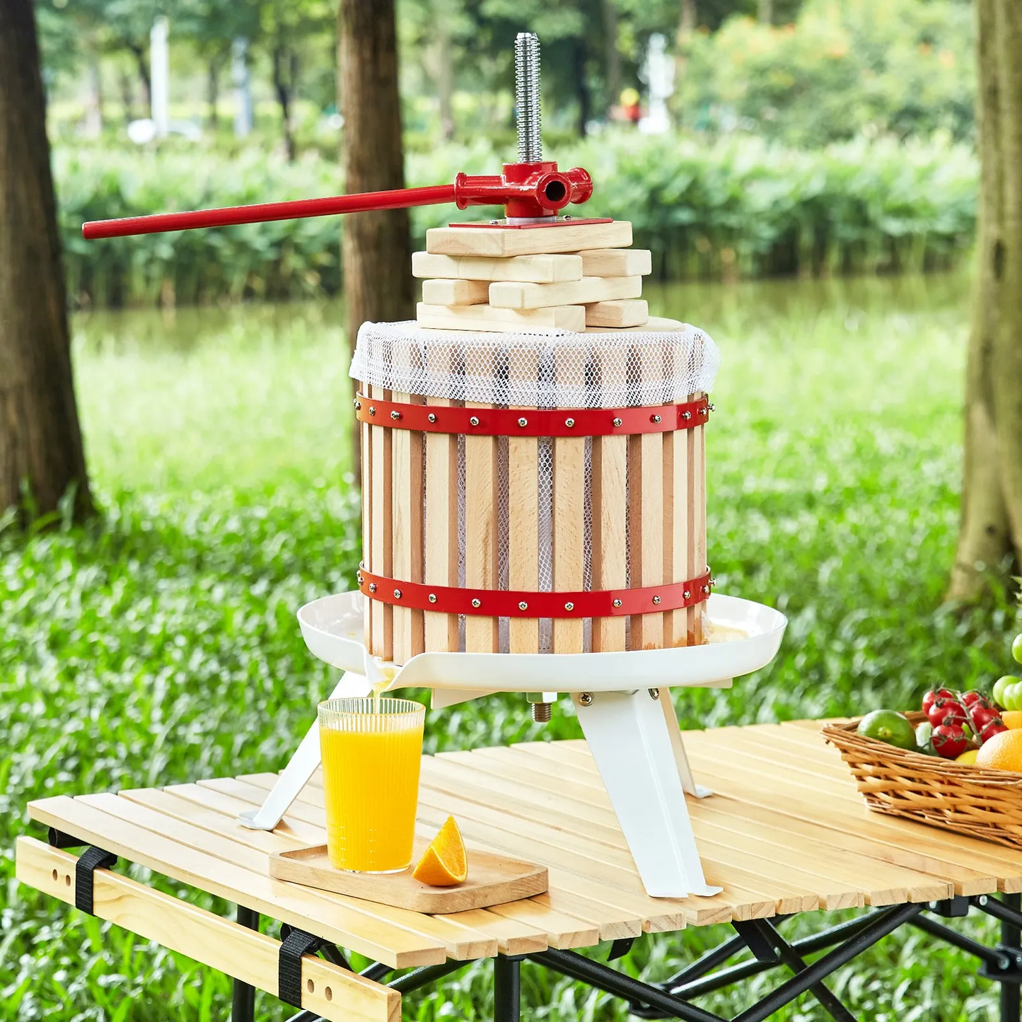VEVOR Fruit Wine Press, 1.6 Gal/6.4L, Solid Wood Basket with 6 Blocks, Manual Juice Maker,-$45