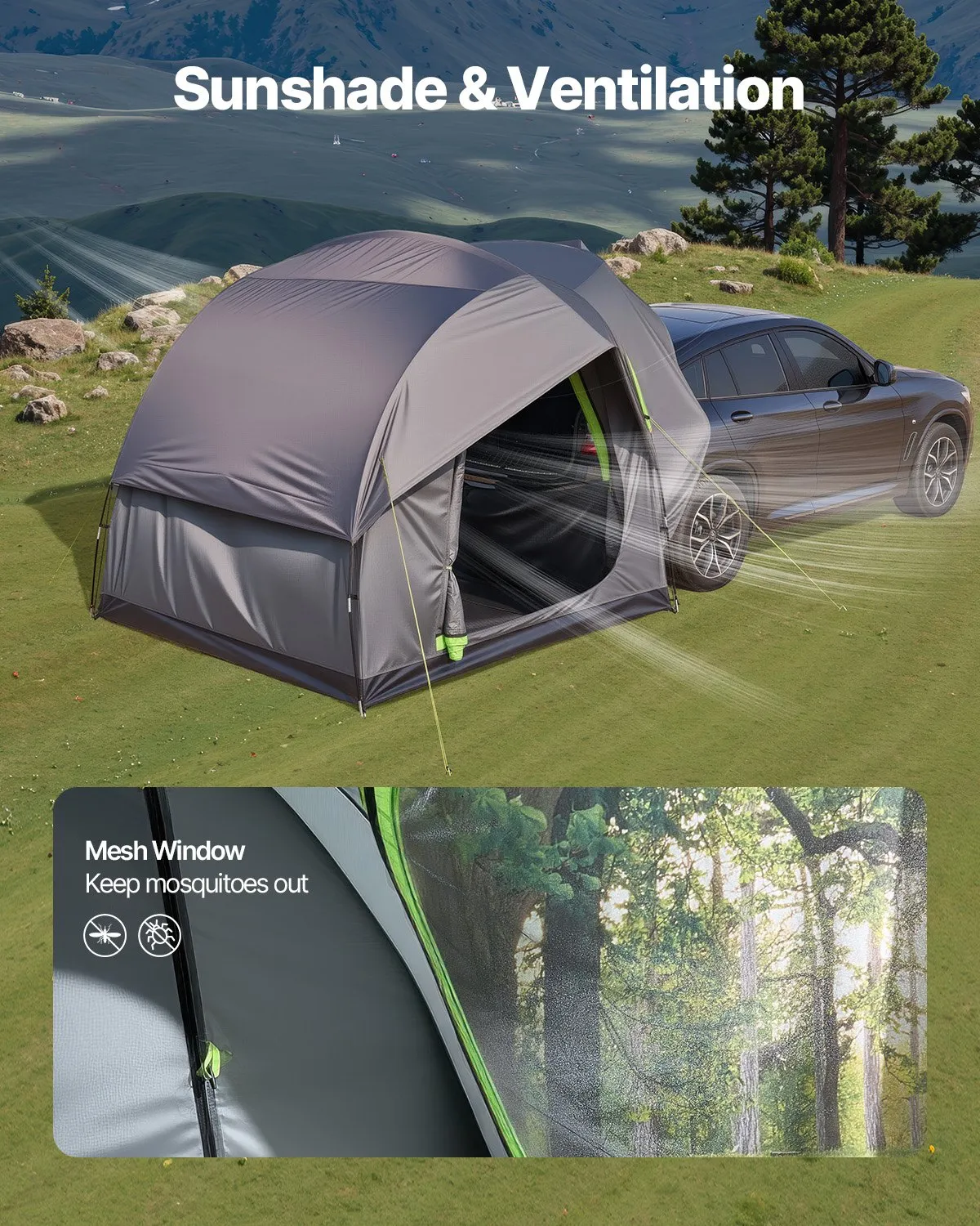 VEVOR SUV Tent for Camping, 8FT L x 8FT W, Waterproof PU2000mm Spacious Double Design,-$165