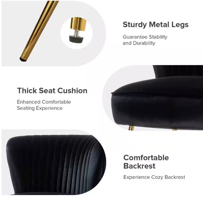 BNIB-Monica Modern Black Velvet Comfy Living Room Side Chair with Golden Metal Legs(black)-$150