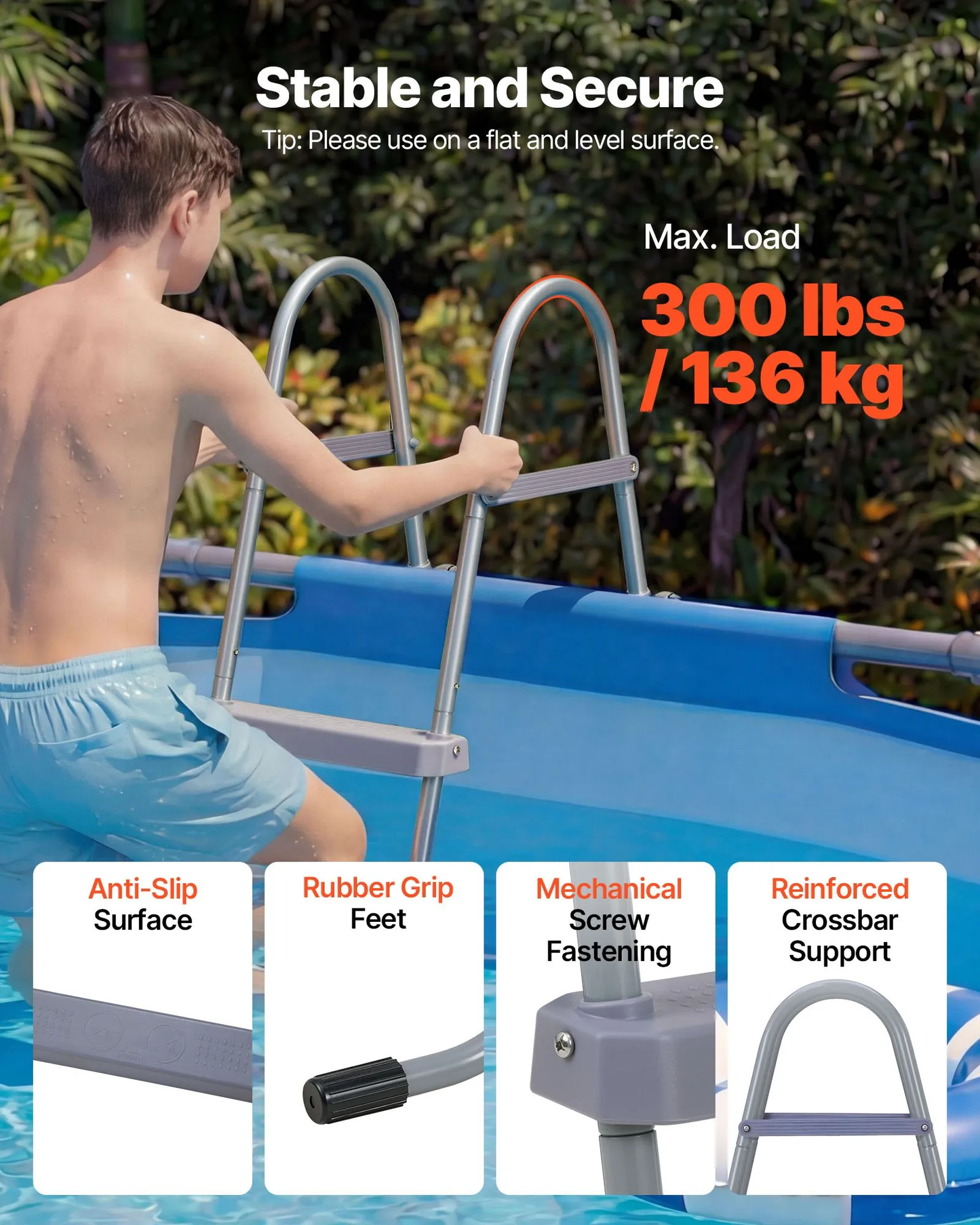 VEVOR Above Ground Pool Ladder, 4-Step Steel A-Frame Swimming Pool Stairs for 52 in High,-$65