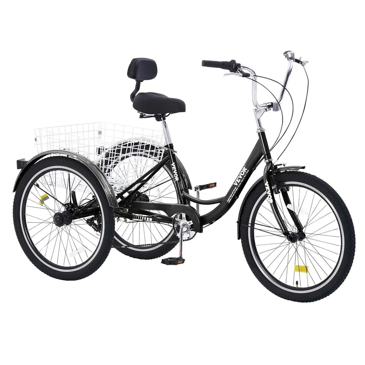 VEVOR Adult Tricycles Bike, 7 Speed Adult Trikes, 24 Inch Three-Wheeled Bicycles, Carbon Steel Cruiser Bike