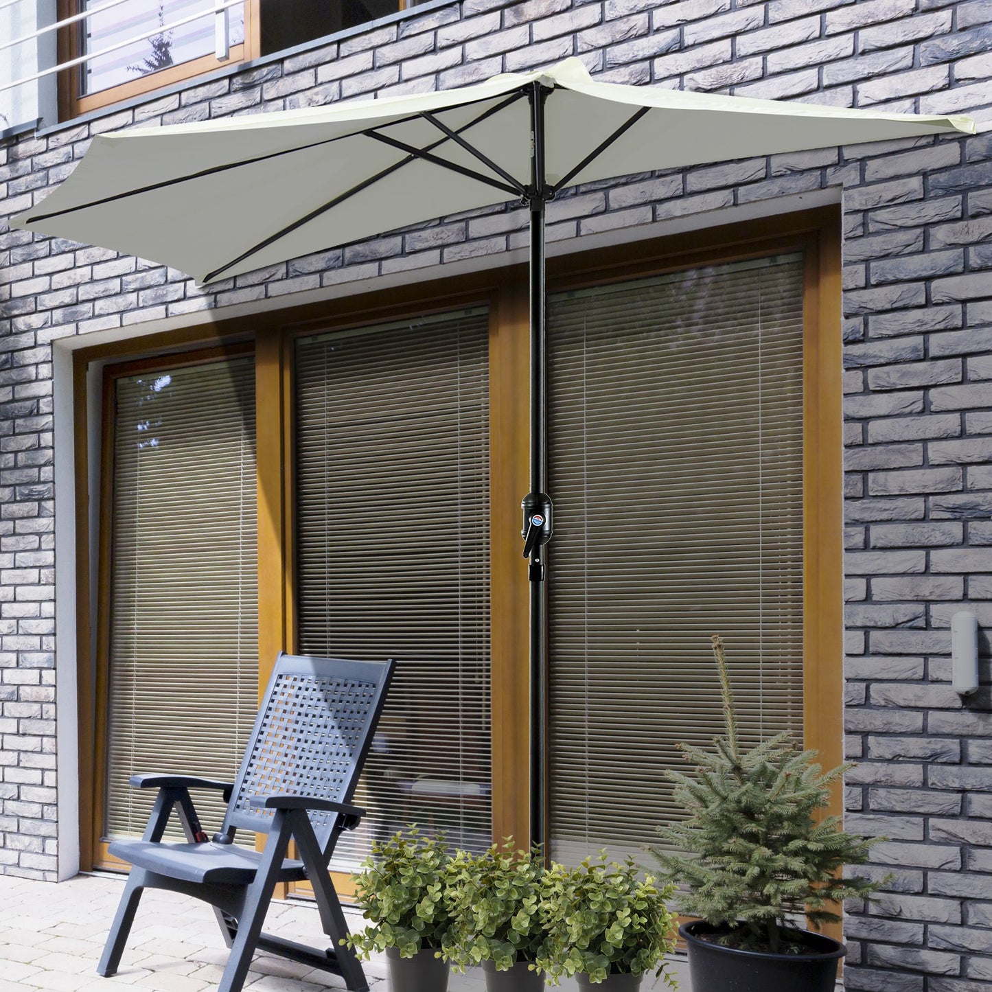 BNIIB-Outsunny 9ft Half Patio Umbrella Round Balcony Umbrella Waterproof Window Sun Shade,-$80