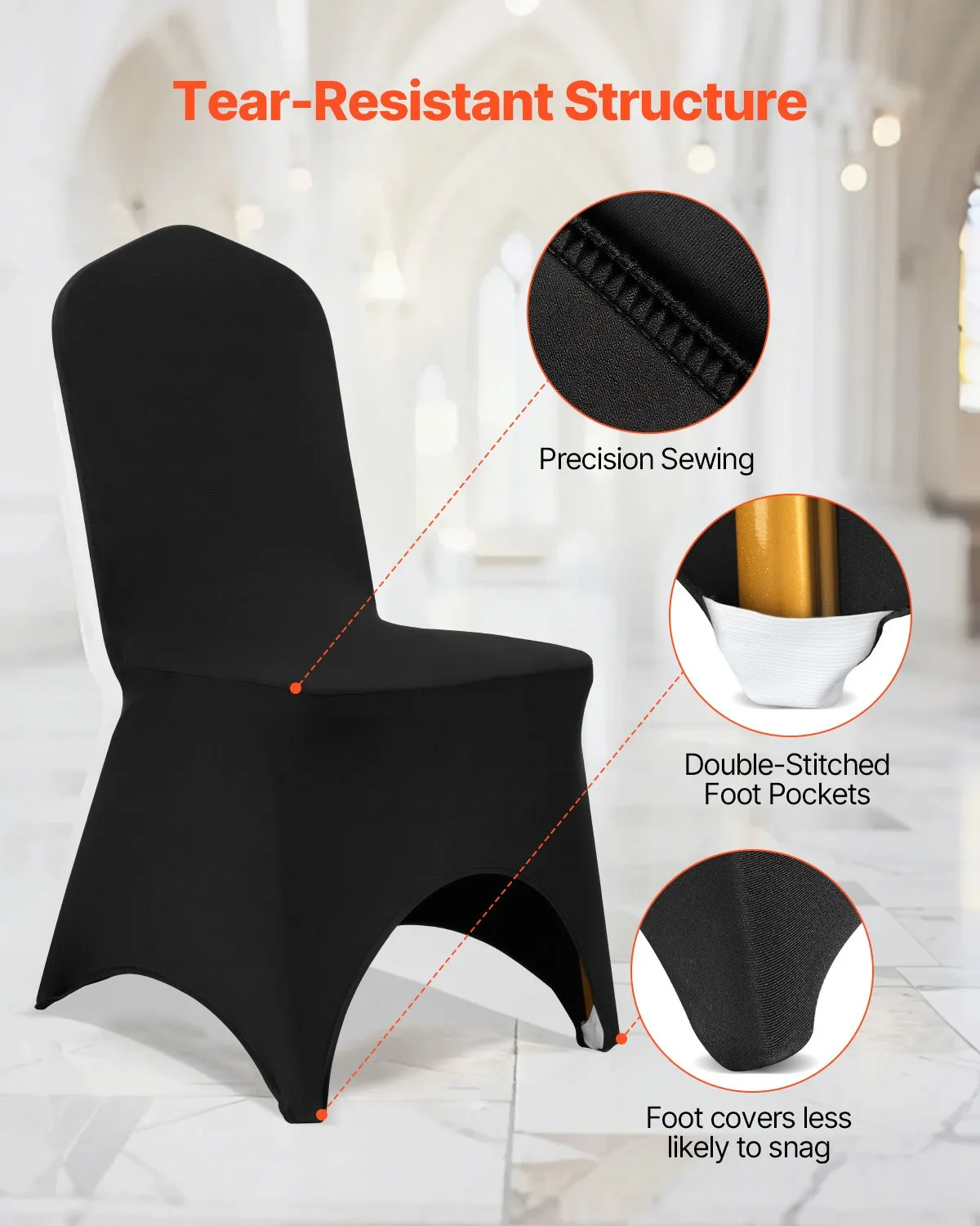 VEVOR Stretch Spandex Folding Chair Covers, Universal Fitted Arched Front Cover,(50PCS Black),-$60