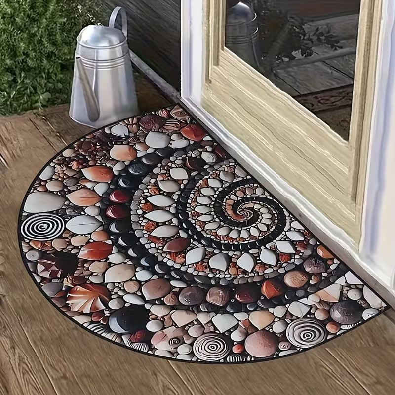 BNIB-2D flat design,40x60cm, pebble crystal velvet doormat, semi-circular home decorative floor mat ,-$5