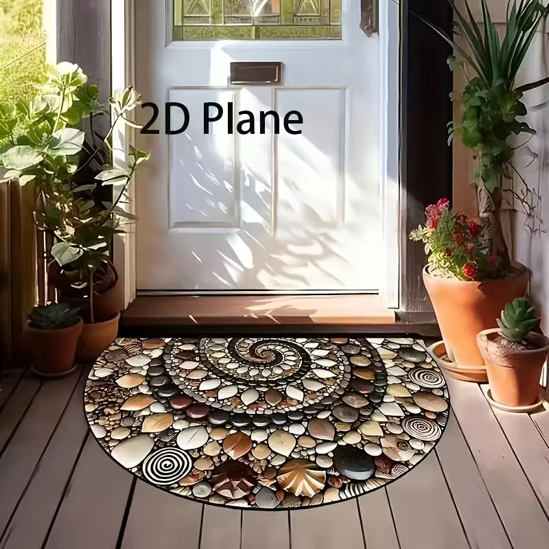 BNIB-2D flat design,60x90cm, pebble crystal velvet doormat, semi-circular home decorative floor mat ,-$5