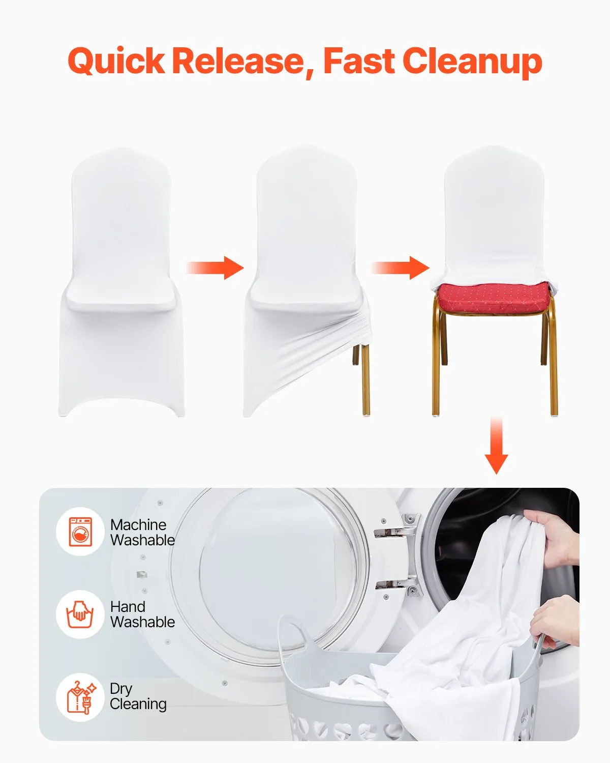VEVOR Stretch Spandex Folding Chair Covers, Universal Fitted Chair Cover, Removable(50PCS White)