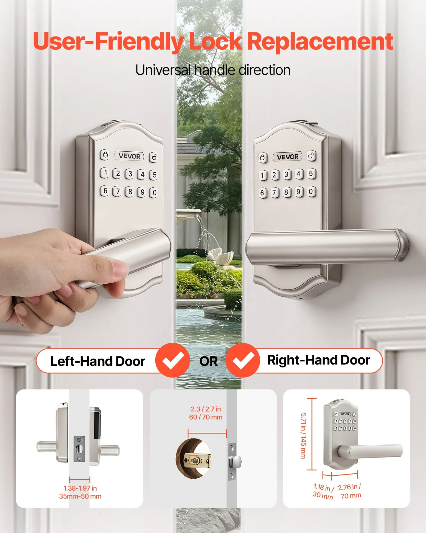 VEVOR Keyless Entry Door Lock with Handle, Electronic Lever Door Handle with Keypad,-$45